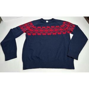 Gap Crew Neck Sweater Men's Large Fair Isle Snowflake Merino Wool Blue Red